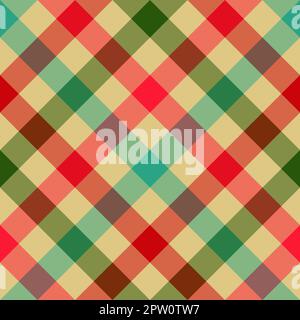 Motif sans couture. Cellule classique en diagonale. Couleur rouge et verte contrastante sur fond marron. Banque D'Images