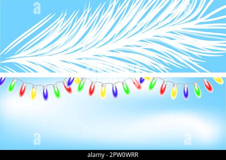 Deux bannières blanches et bleues avec une branche d'épicéa et une guirlande. Concept de noël et nouvel an. Image vectorielle. Banque D'Images