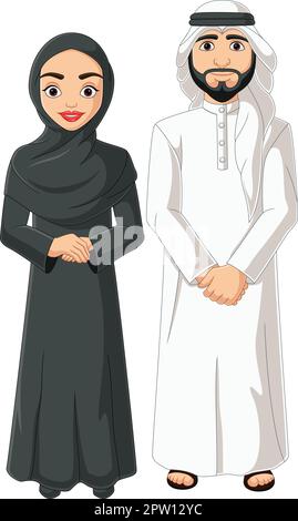 Dessin animé couple arabe portant costume traditionnel Illustration de Vecteur