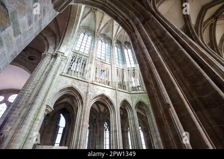 Abbaye, Abbaye Mont Saint Michel,Abbaye du Mont Saint Michel,célèbre,populaire,attraction,touristique,le Mont Saint Michel,Mont Saint Michel,France,français,Europe,européen, site du patrimoine mondial de l'UNESCO,dans,la,Manche,département,sur,la,frontière,entre,Normandie,Normandie,Normandie,et,Bretagne,baie,côte,côtière Banque D'Images