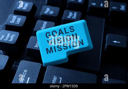 Inspiration montrant l'enseigne objectifs Vision Mission, Business Showcase processus de planification pratique utilisé pour aider le groupe communautaire Banque D'Images