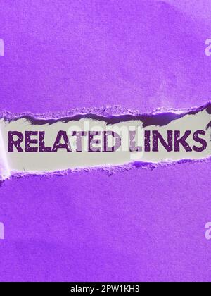 Signe d'écriture à la main Liens connexes, Word pour le site Web à l'intérieur d'une page Web Références croisées Liens hypertextes Banque D'Images