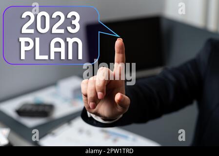 Affichage conceptuel 2023 Plan, mot écrit sur la définition de vos objectifs et plans pour l'année en cours ou en 2023 Banque D'Images