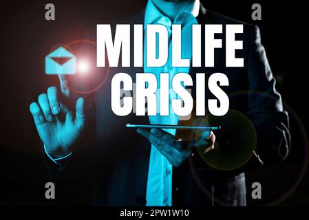 Affiche textuelle montrant la crise de Midlife, approche d'entreprise technique de développement de logiciel en décomposition d'une application Banque D'Images