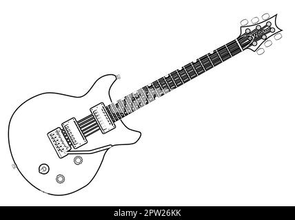 Un double cutaway electric guitare typique en contours over white Banque D'Images