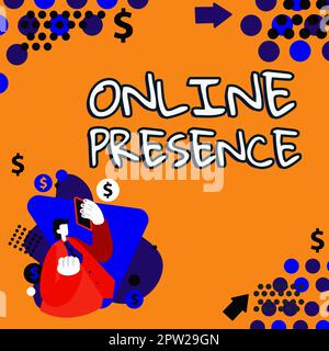 Signe d'écriture à la main présence en ligne, concept Internet existence de quelqu'un qui peut être trouvé par une recherche en ligne Banque D'Images