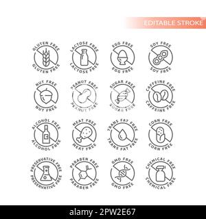 Ensemble d'icônes vecteur d'ingrédients alimentaires et d'allergènes Illustration de Vecteur