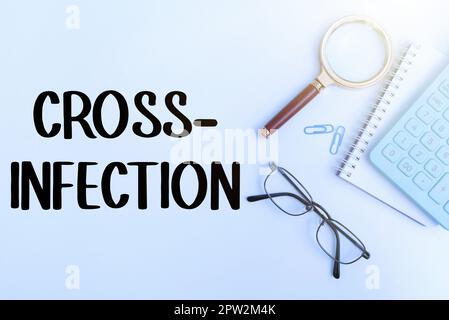 Signe montrant infection croisée, concept d'entreprise microorganisme causant la maladie transmis entre différentes espèces Banque D'Images