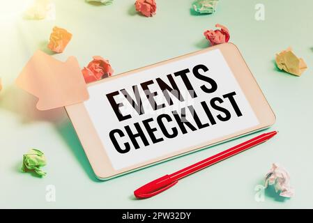 Affiche de texte montrant les événements liste de contrôle, Business vitrine outil précieux pour gérer votre affaire avec succès Banque D'Images