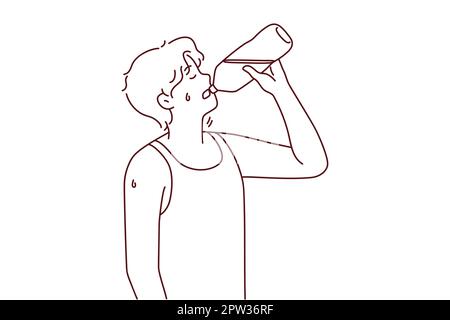 Homme assoiffé buvant de l'eau à la bouteille Illustration de Vecteur