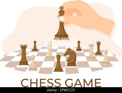 Illustration du Chess Board à damier avec des pièces en noir et blanc pour Hobby ou Tournoi pour Web Banner en dessin animé Illustration des modèles Illustration de Vecteur