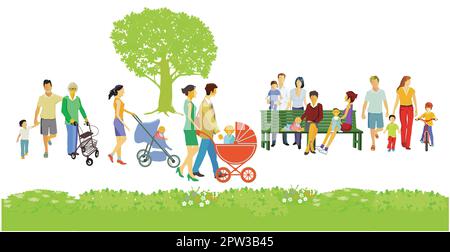 Différents parents avec des bébés et des enfants, familles groupes isolés sur blanc Illustration Illustration de Vecteur