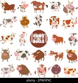 caricature vaches et taureaux animaux de ferme grand ensemble Illustration de Vecteur