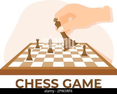 Illustration du Chess Board à damier avec des pièces en noir et blanc pour Hobby ou Tournoi pour Web Banner en dessin animé Illustration des modèles Illustration de Vecteur