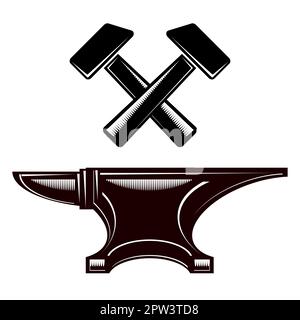 Icônes d'enclume et de marteau isolées sur fond blanc. Logo industriel. Banque D'Images