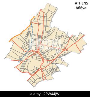 Carte routière simple de la capitale grecque Athènes Illustration de Vecteur