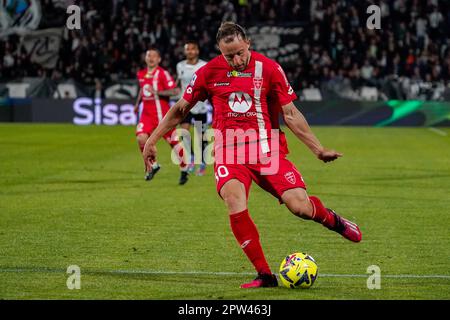 La Spezia, Italie. 28th avril 2023. Carlos Augusto (AC Monza) marque le but pendant le championnat italien série Un match de football entre Spezia Calcio et AC Monza sur 28 avril 2023 au stade Alberto Picco à la Spezia, Italie - photo Morgese-Rossini/DPPI crédit: DPPI Media/Alamy Live News Banque D'Images