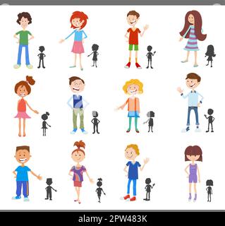 dessin animé pour enfants et adolescents avec silhouettes Illustration de Vecteur