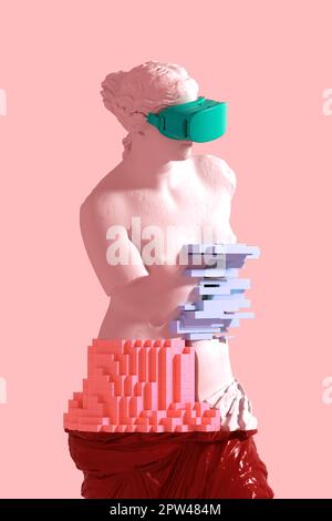 3d glitch de venus de milo sur fond rose. 3d illustration. Banque D'Images