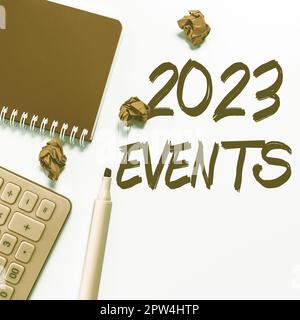 Affichage conceptuel 2023 événements, Word écrit sur les célébrations du nouvel an calendrier planification d'événements importants Banque D'Images