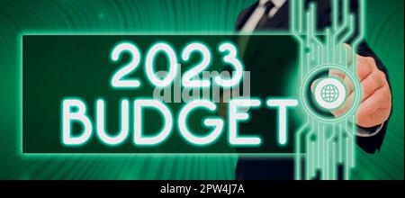 Affiche affichant le budget 2023, Business idée Plan financier d'entreprise pour la nouvelle année Stratégie d'investissement Banque D'Images