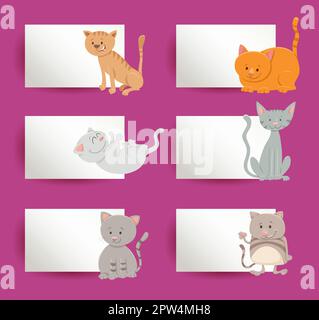 ensemble de cartes avec chats et chatons de dessin animé Illustration de Vecteur