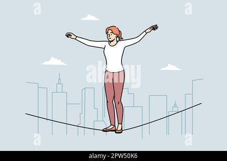 Équilibriste femelle marchant sur une corde Illustration de Vecteur