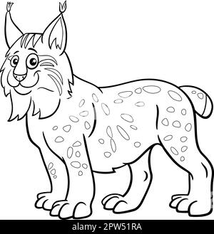 page de coloriage drôle de personnage animal lynx de dessin animé Illustration de Vecteur