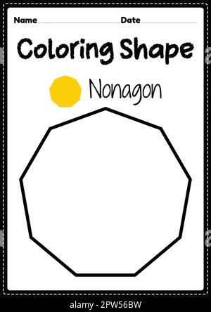 Page de coloriage Nonagon pour les enfants d'âge préscolaire, de maternelle et de Montessori pour pratiquer le dessin d'art visuel et les activités de coloriage pour développer la créativité, le foyer Banque D'Images