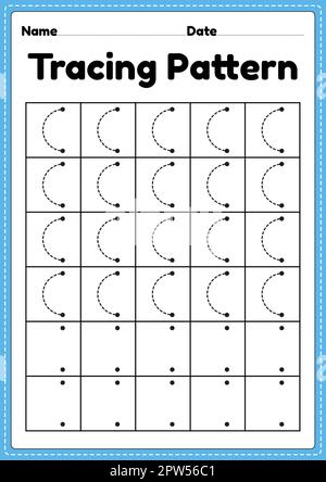 Modèle de traçage lignes de courbe gauche feuille de travail pour les enfants de maternelle, préscolaire et Montessori école pour améliorer les activités de pratique de l'écriture manuscrite. Banque D'Images