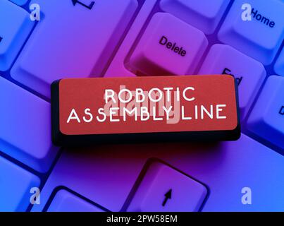 Légende conceptuelle Robotic Assembly Line, utilisation de la photo conceptuelle pour augmenter la vitesse et la cohérence de la production Banque D'Images