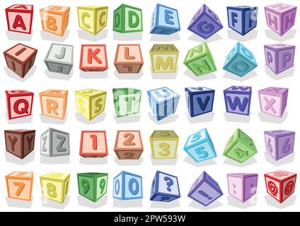 Ensemble de cubes colorés avec lettres majuscules Illustration de Vecteur