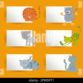 ensemble de cartes avec chats ou chatons de dessin animé Illustration de Vecteur