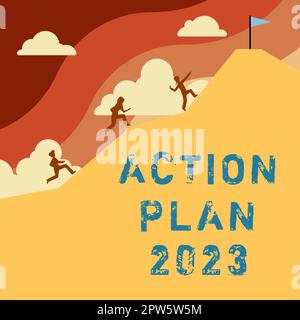 Légende conceptuelle Plan d'action 2023, Business Showcase Challenge Ideas objectifs pour la nouvelle année motivation pour commencer Banque D'Images