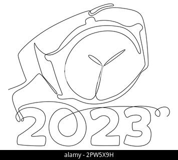 Une ligne continue d'une montre-bracelet et numéro 2023. Illustration de Vecteur