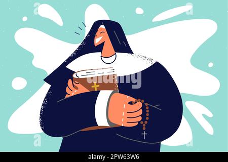 Nonne souriante avec rosaire et perles Illustration de Vecteur