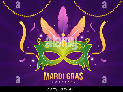 Mardi gras Carnival Party Illustration avec masque, plumes et Art Festival pour Web Banner ou Landing page en Flat Cartoon modèles dessinés à la main Illustration de Vecteur