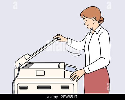 Une femme d'affaires fait une copie de document sur la machine Illustration de Vecteur