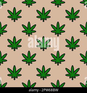 Motif sans couture avec du cannabis sur fond beige Illustration de Vecteur