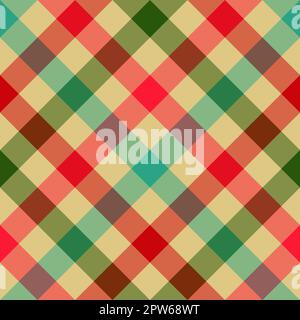 Motif sans couture. Cellule classique en diagonale. Couleur rouge et verte contrastante sur fond marron. Banque D'Images