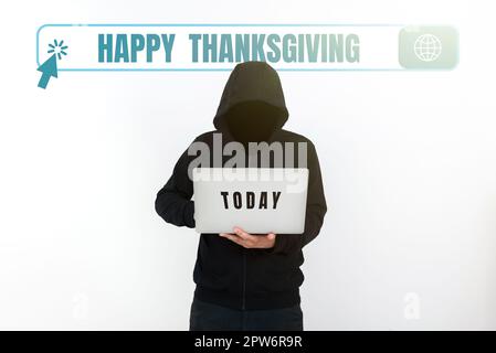 Légende du texte présentant Happy Thanksgiving, photo conceptuelle Harvest Festival fête nationale célébrée en novembre Banque D'Images