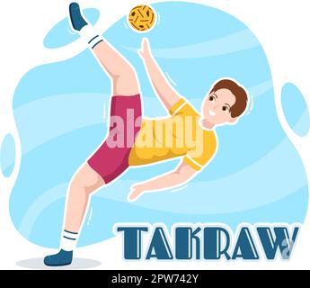 Sepak TakRAW Illustration avec un athlète jouant au Kick ball sur le terrain en compétition de jeu de sport à plat dessin main pour le modèle de page d'arrivée Illustration de Vecteur