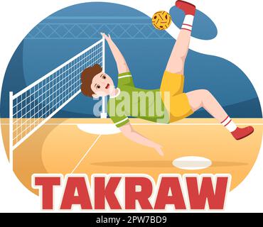 Sepak TakRAW Illustration avec un athlète jouant au Kick ball sur le terrain en compétition de jeu de sport à plat dessin main pour le modèle de page d'arrivée Illustration de Vecteur