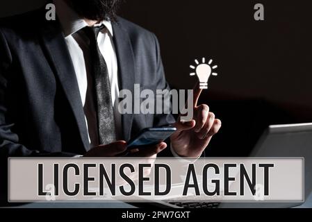 Affiche textuelle montrant l'Agent autorisé, l'idée commerciale vendeur autorisé et accrédité de polices d'assurance Banque D'Images