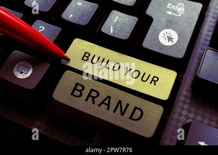 Affiche de texte montrant construire votre marque, idée d'entreprise faire une identité commerciale Publicité de marketing Banque D'Images