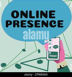 Signe d'écriture à la main présence en ligne, concept Internet existence de quelqu'un qui peut être trouvé par une recherche en ligne Banque D'Images