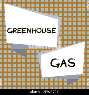 Légende conceptuelle gaz à effet de serre, approche commerciale le dioxyde de carbone contribue à l'effet de serre en absorbant le rayonnement infrarouge Banque D'Images