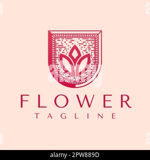 Modèle de conception de logo de fleur décoratif. Ligne artistique logo lotus vecteur. Illustration de Vecteur