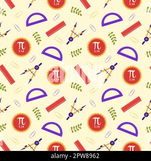 Pi Day Seamless Pattern Design avec constantes mathématiques ou Pie cuite dans le modèle dessin main dessin dessin dessin dessin à plat de dessin animé Illustration de Vecteur