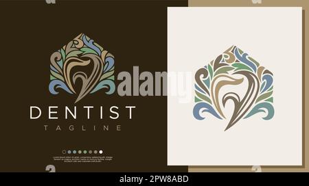 Modèle de conception de logo dentaire maison vintage. Logo abstrait de la maison en forme de dent. Illustration de Vecteur